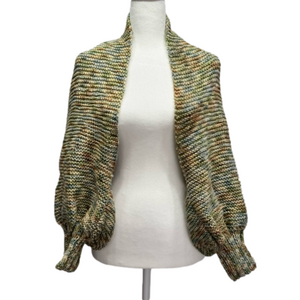 Hand Knit Homemade Cardigan Sweater Multicolored Jewel Tone Shrug One Size